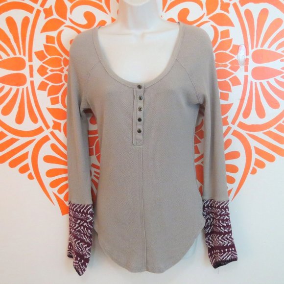 Free People Tops - Free People Thermal Shirt With Sweater Sleeves M
